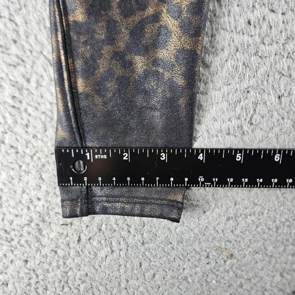 SPANX Leggings Womens Medium Faux Leather Leopard Print Stretch Gym Training‎
